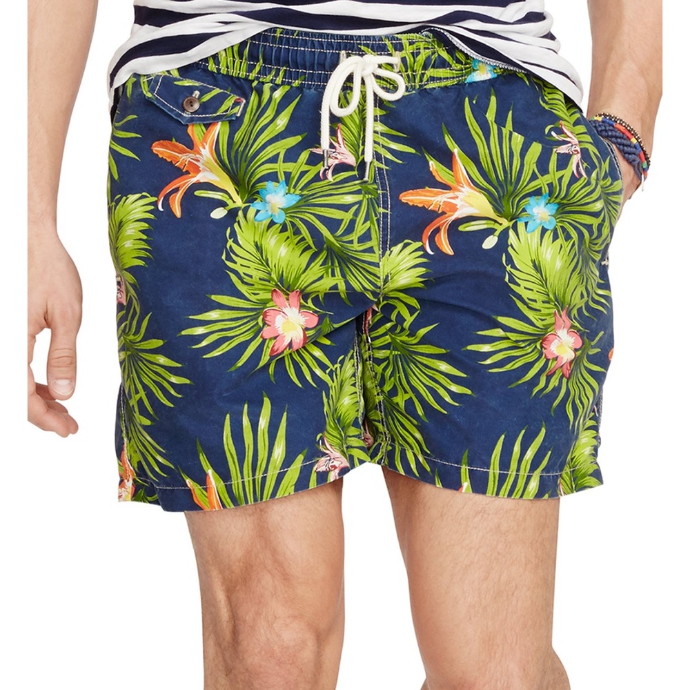 POLO RALPH LAUREN Traveler Floral Print Swim Trunks Sz S NEW